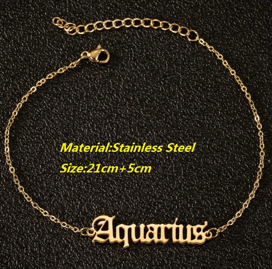 Zodiac Sign Letter Ankle Bracelet Women Boho Jewelry Horoscope Constellation Taurus Anklets Stainless Steel Foot Jewelry Leg