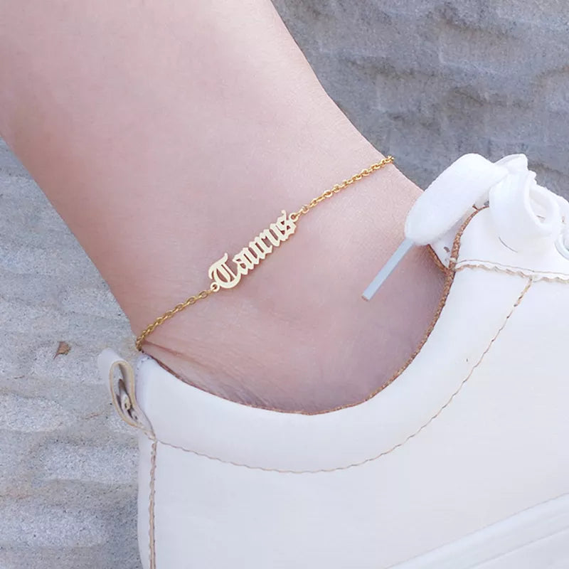 Zodiac Sign Letter Ankle Bracelet Women Boho Jewelry Horoscope Constellation Taurus Anklets Stainless Steel Foot Jewelry Leg