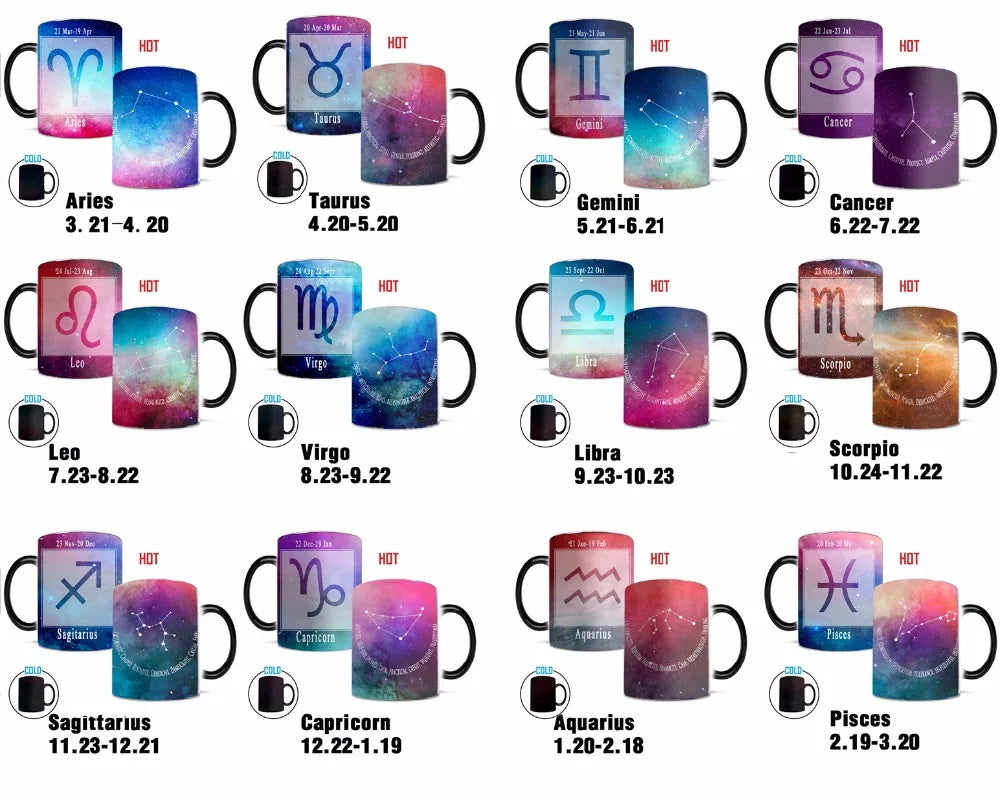 magic sky Libra Creative Constellation Changing Heat Sensitive Ceramic Mug Star Sign Magic Mug Cup Tea Coffee Water Cup