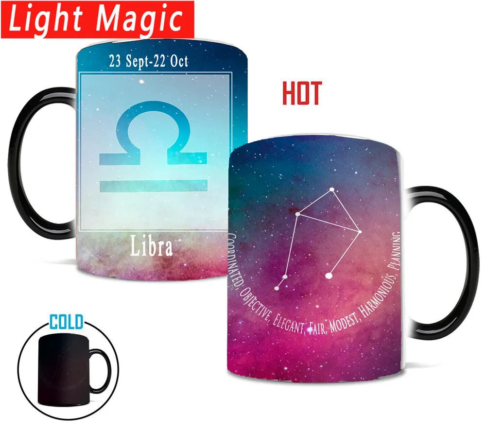 magic sky Libra Creative Constellation Changing Heat Sensitive Ceramic Mug Star Sign Magic Mug Cup Tea Coffee Water Cup