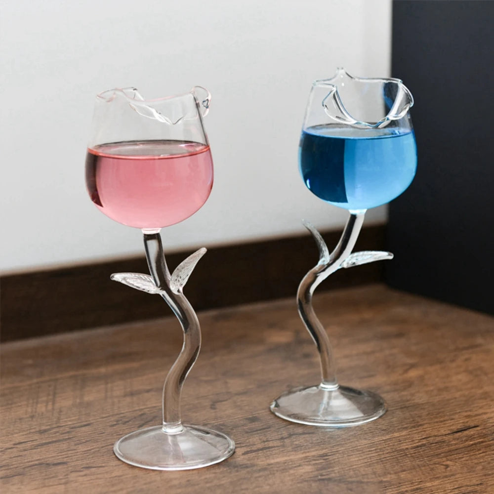 Romantic Fancy Red Wine Glass Wine Cocktail Glass Transparent Rose Shape Goblet Cup Champagne Glasses for Home Wedding Bar