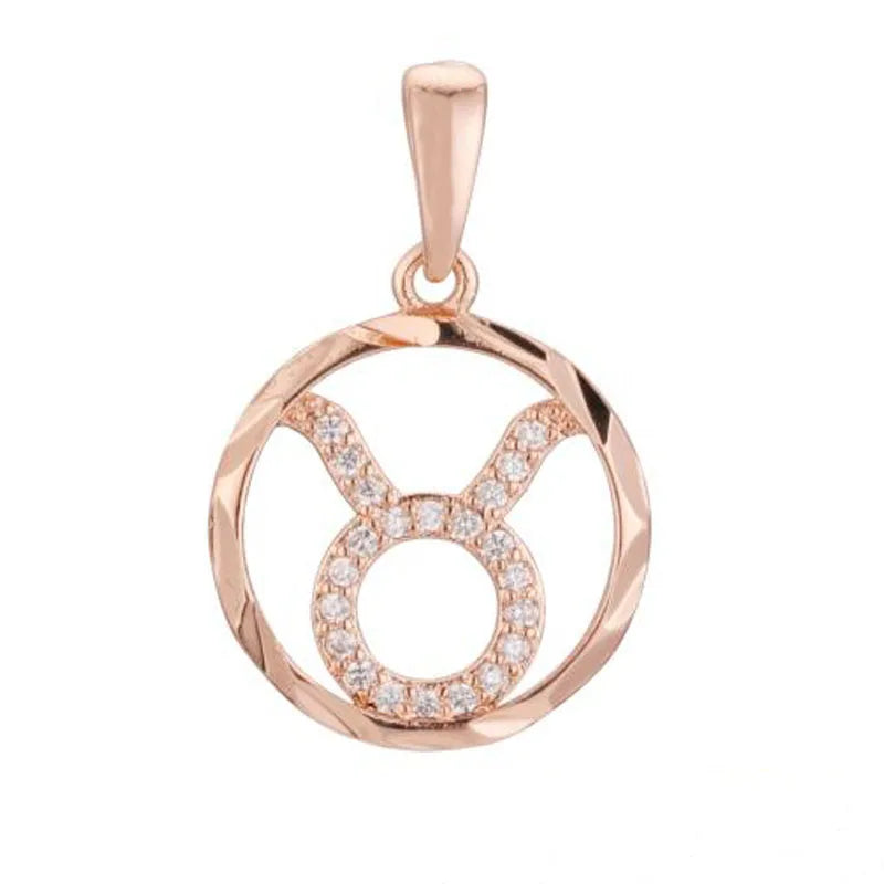 New Zodiac Sign Rose Gold Color Round Constellation Aries/ Pisces/Leo Pendant +50 cm Chains Necklace