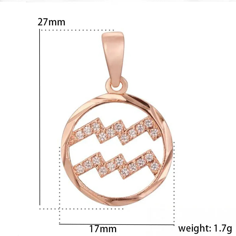 New Zodiac Sign Rose Gold Color Round Constellation Aries/ Pisces/Leo Pendant +50 cm Chains Necklace