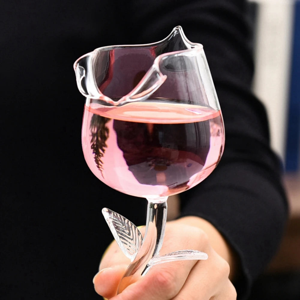 Romantic Fancy Red Wine Glass Wine Cocktail Glass Transparent Rose Shape Goblet Cup Champagne Glasses for Home Wedding Bar