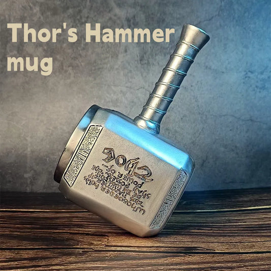 Thor Hammer Mug Norse Mythology Mjolnir 3D Coffee Cup 450ml Sculpted Stainless Steel Resin Beer Mug Tankard Birthday Gift