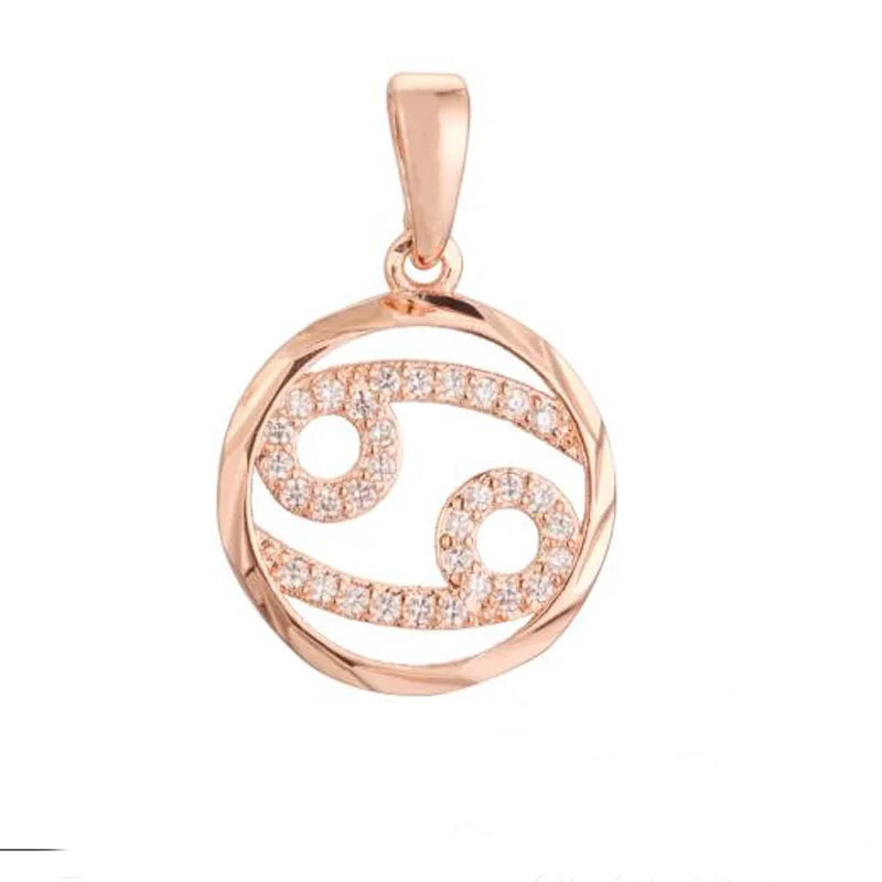 New Zodiac Sign Rose Gold Color Round Constellation Aries/ Pisces/Leo Pendant +50 cm Chains Necklace